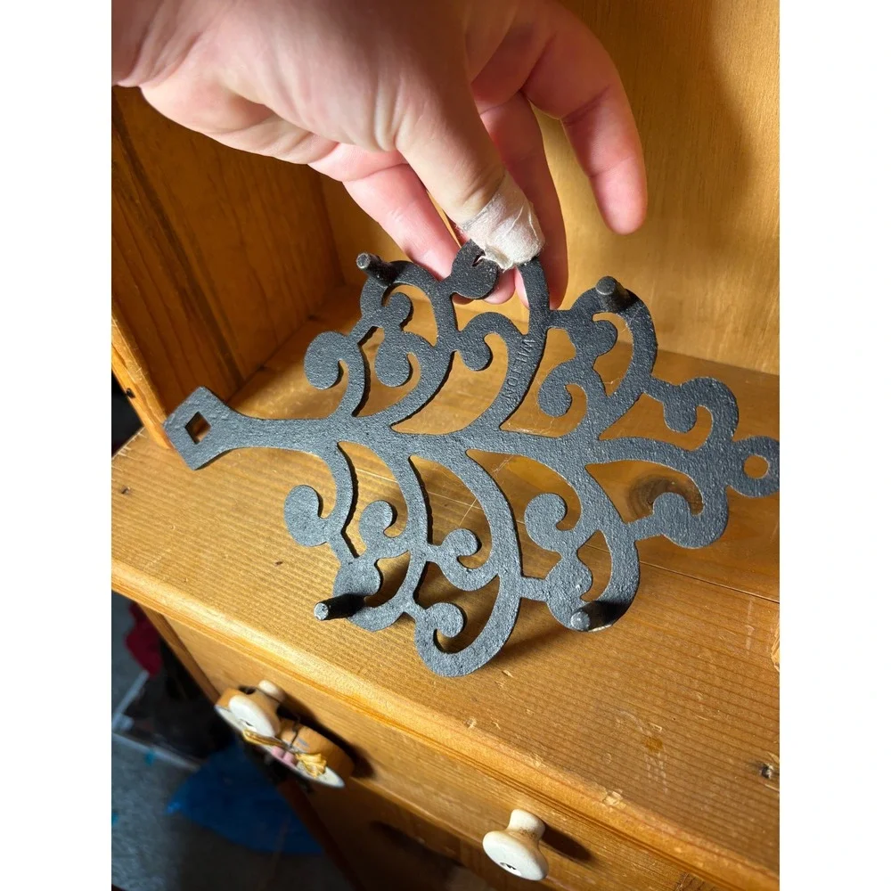 Vintage Black Cast Iron Trivet Tree of Life Scroll Filigree Kitchen Decor Footed